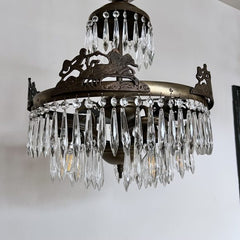 Antqiue Brass Continental Glass Icicle Chandelier 