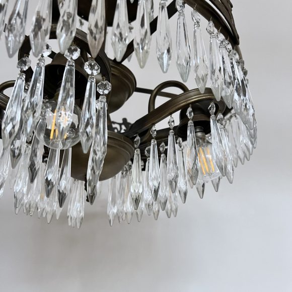 Antqiue Brass Continental Glass Icicle Chandelier 