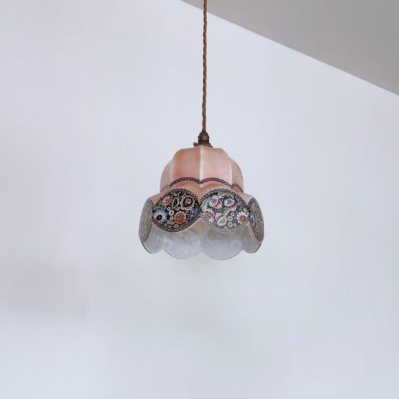 Czech 1930s Supastone Floral Pink Glass Shade