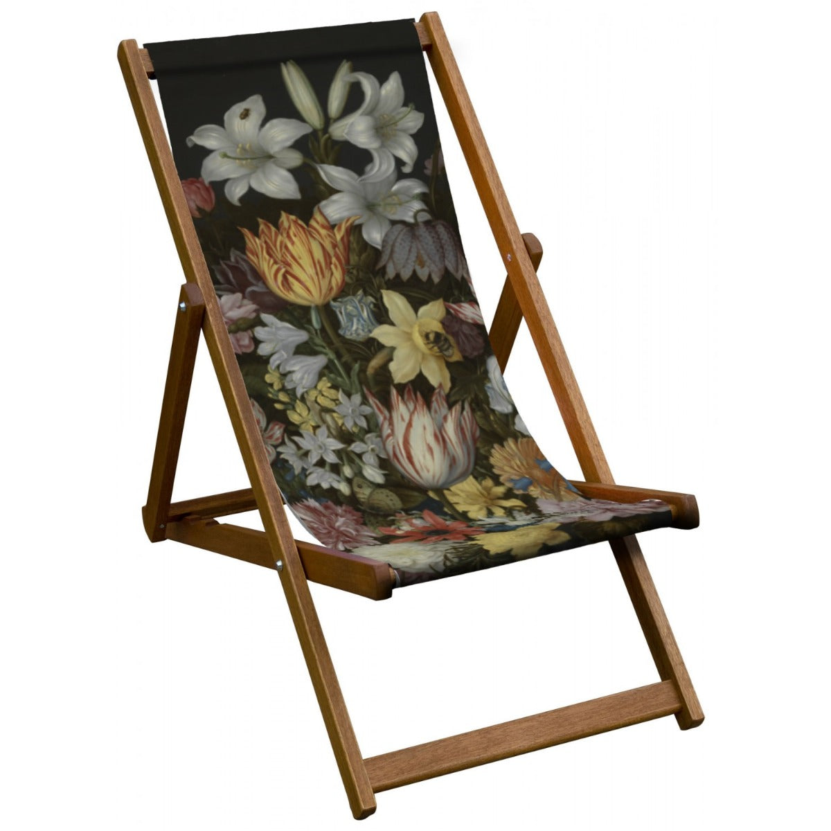 Vintage Inspired Wooden Deckchair- A Still Life fo Flowers- Ambrosius Bosschaert the Elder