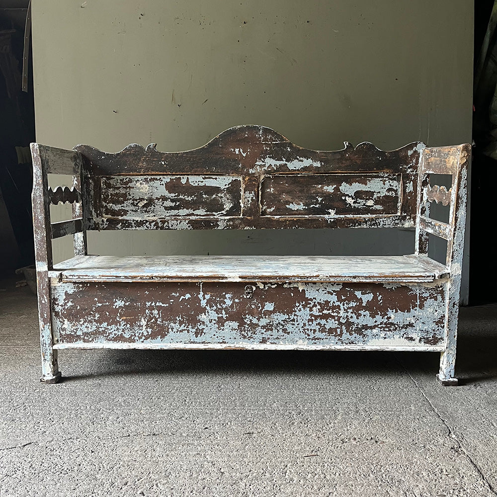 Decorative Antique Folk Bench in Original Paint | John Cornall