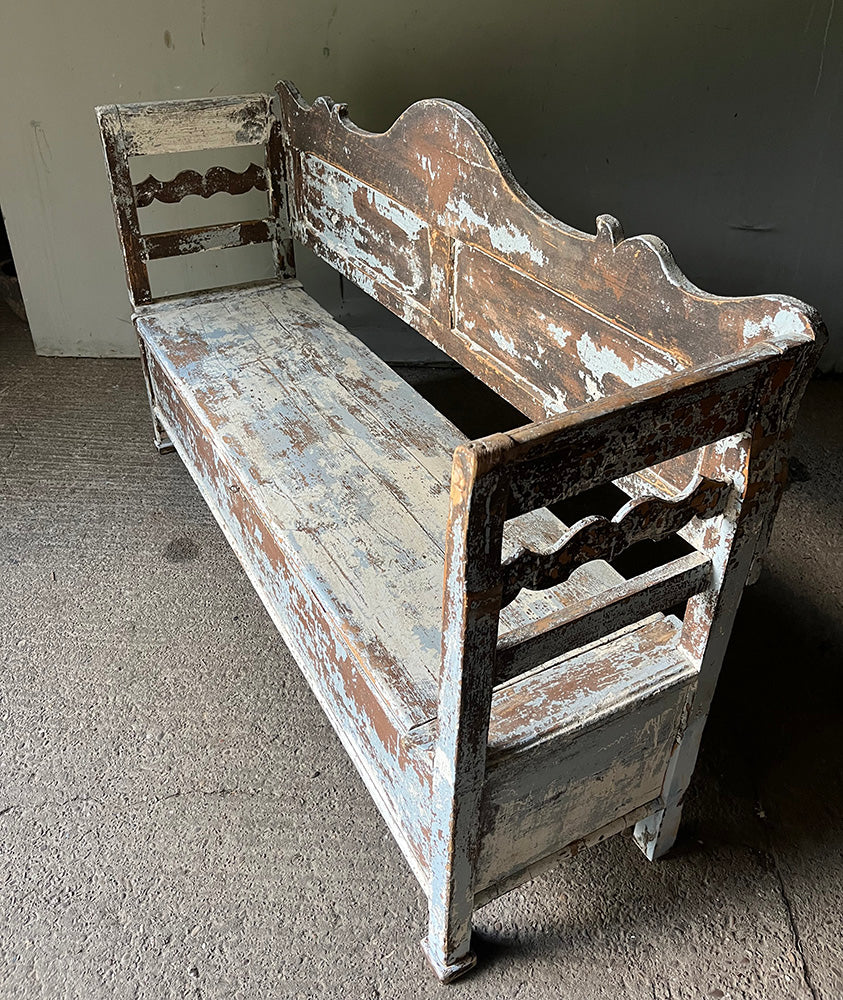 Decorative Antique Folk Bench in Original Paint | John Cornall