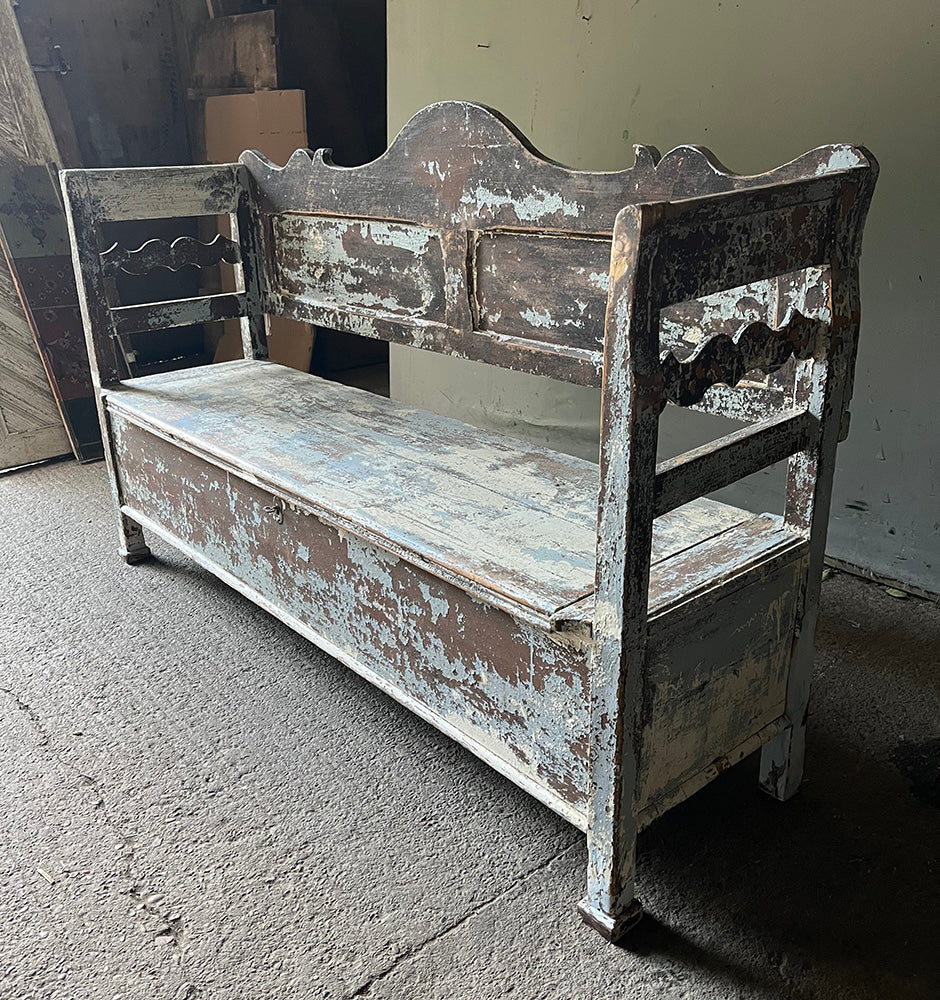 Decorative Antique Folk Bench in Original Paint | John Cornall