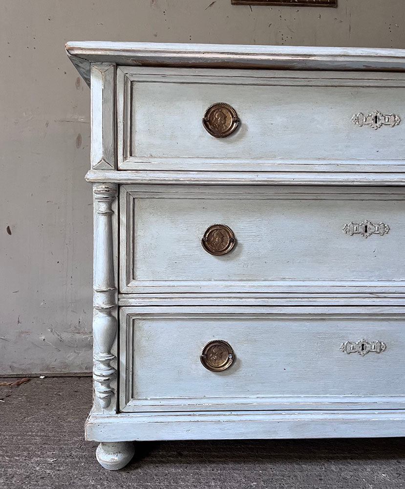 Decorative Antique Pine Chest in Swedish Blue | John Cornall