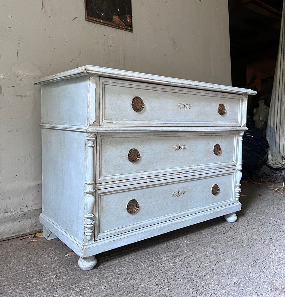 Decorative Antique Pine Chest in Swedish Blue | John Cornall