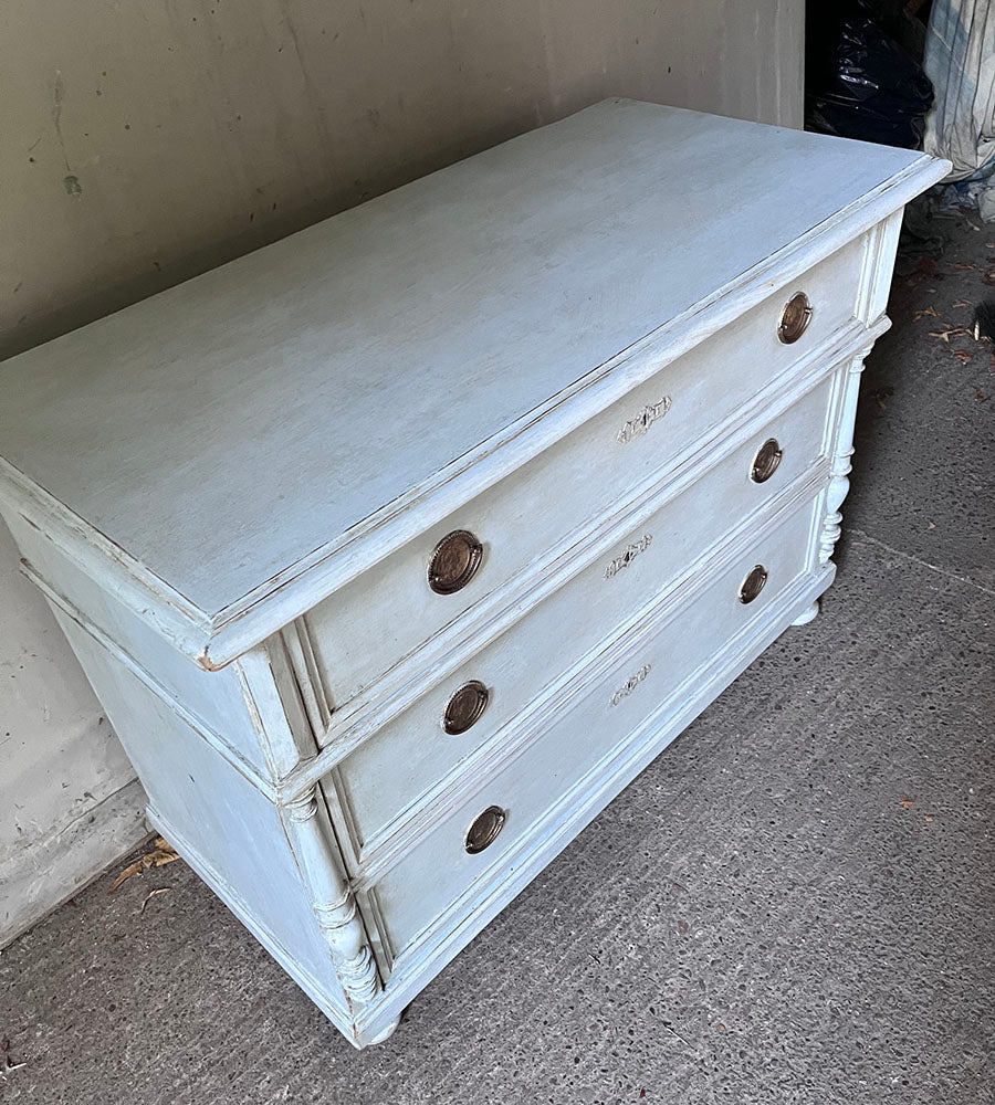 Decorative Antique Pine Chest in Swedish Blue | John Cornall