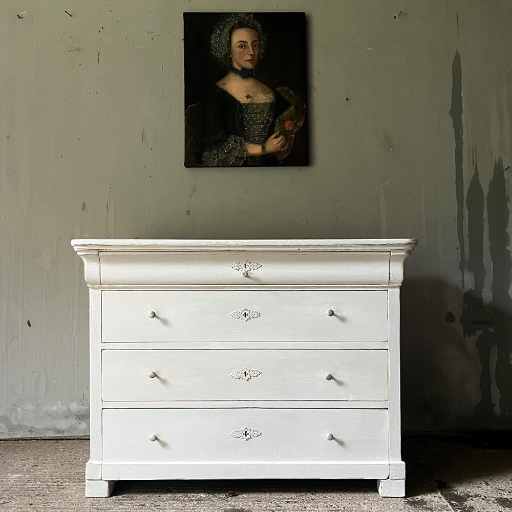 Decorative Antique Pine Chest of Drawers in Swedish White