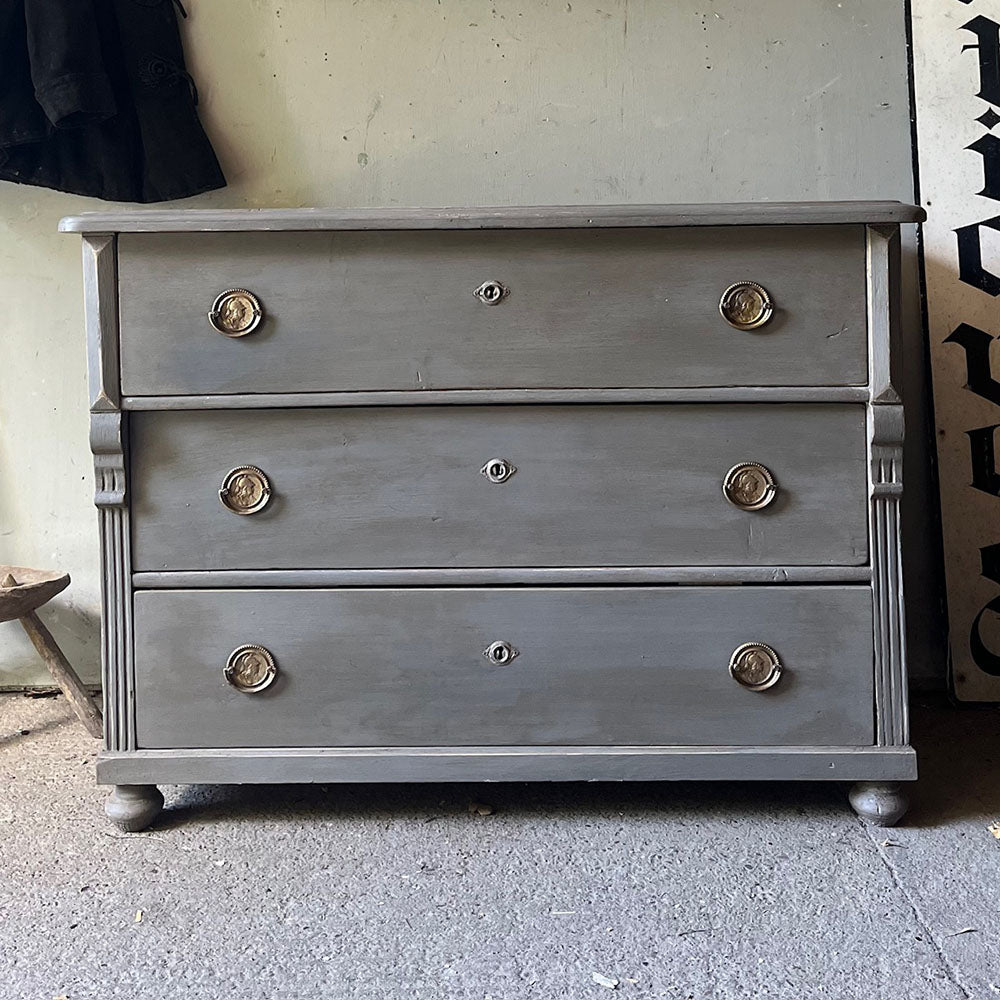 Decorative Grey Painted Antique Chest of Drawers | John Cornall