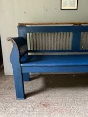 Decorative Neo-Classical Antique Folk Bench with Spindles in Striking Blue| John Cornall