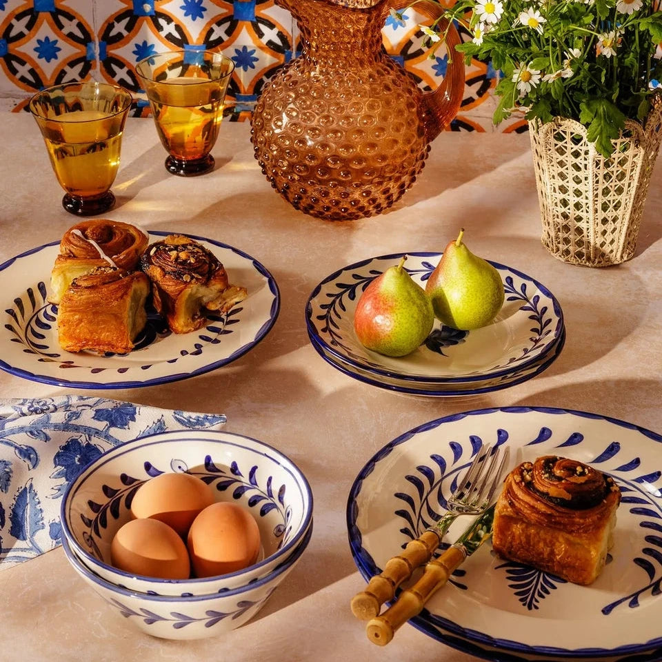Set of 4 Blue & White Fern Hand-Painted Sides Plates | Casa by JJ