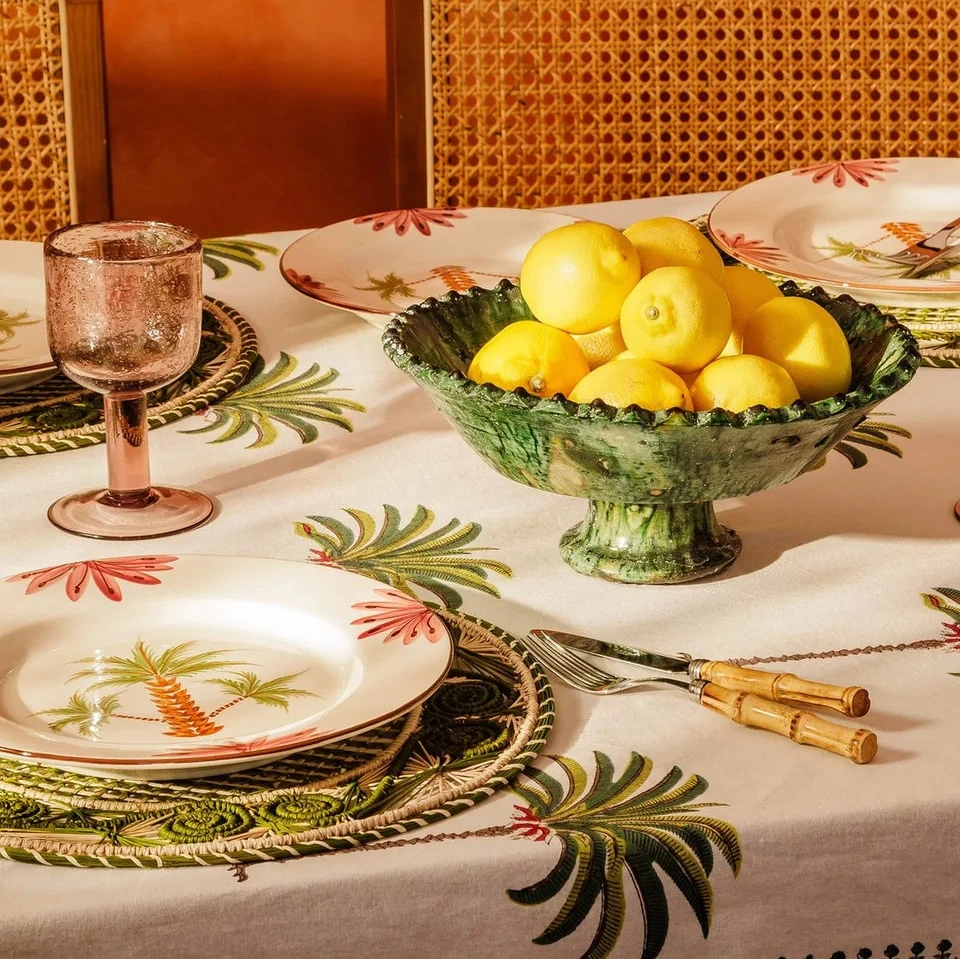 Set of 4 Hand-painted Palm Tree Motif Dinner Plates | Casa by JJ