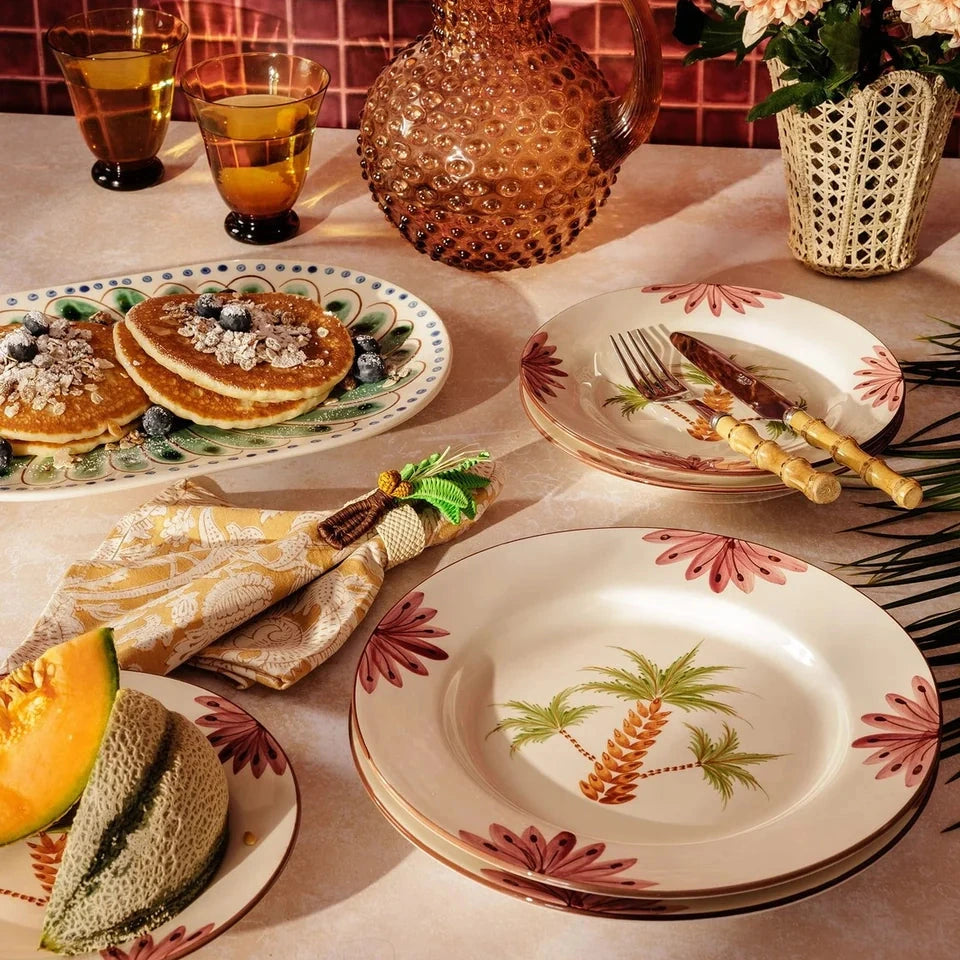 Set of 4 Hand-painted Palm Tree Motif Dinner Plates | Casa by JJ