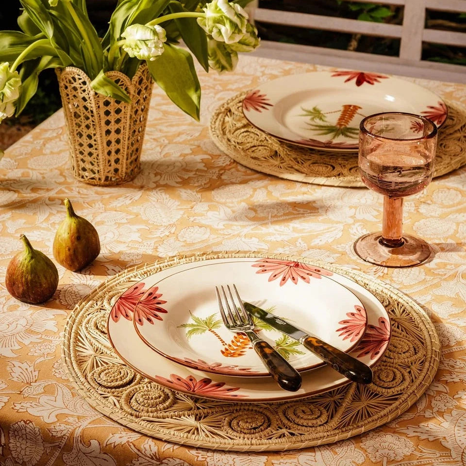 Set of 4 Hand-painted Palm Tree Motif Dinner Plates | Casa by JJ