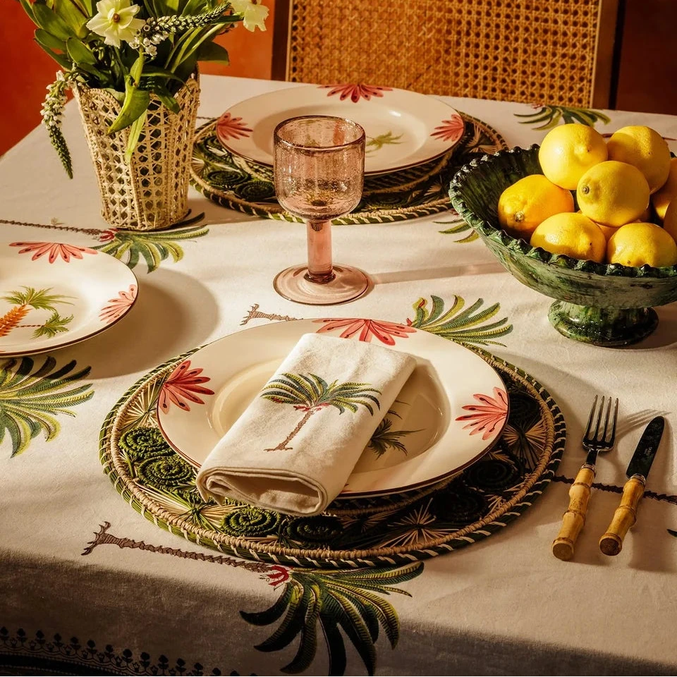 Set of 4 Hand-painted Palm Tree Motif Dinner Plates | Casa by JJ