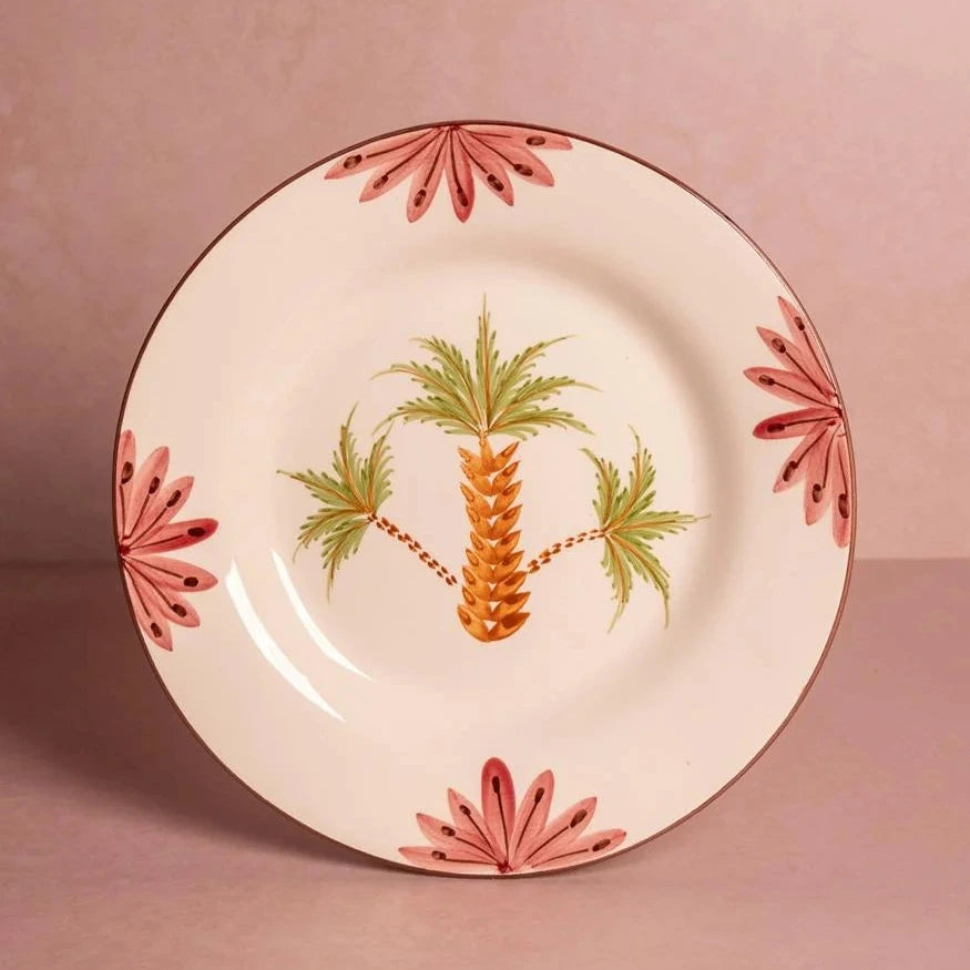 Set of 4 Hand-painted Palm Tree Motif Dinner Plates | Casa by JJ