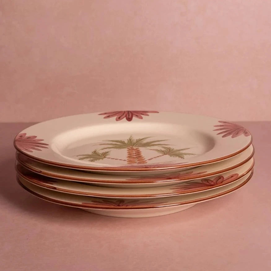 Set of 4 Hand-painted Palm Tree Motif Dinner Plates | Casa by JJ