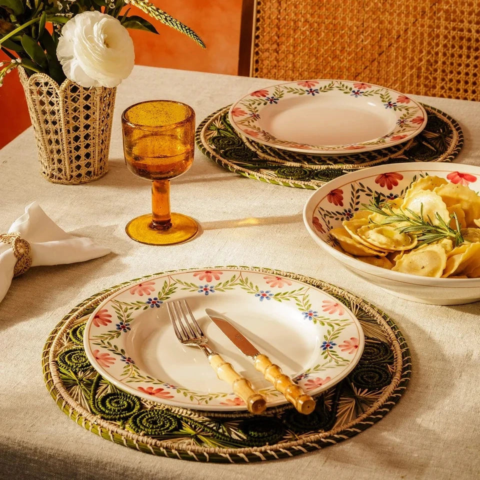Set of 4 Hand-painted Pink & Blue Floral Dinner Plates | Casa by JJ