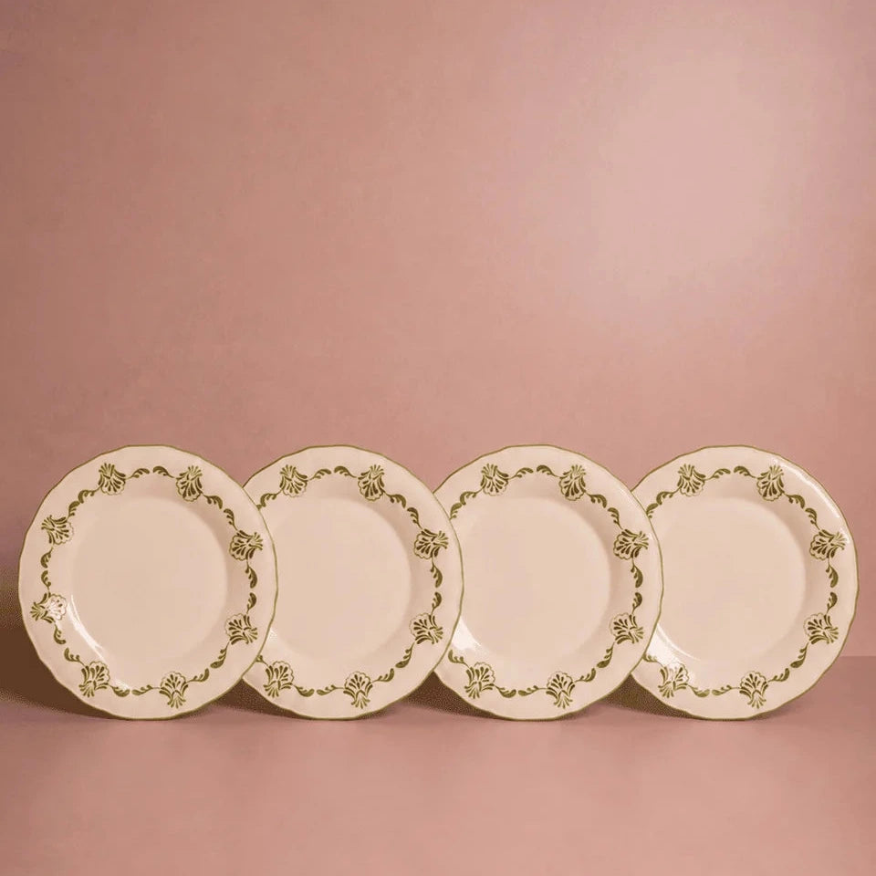 Set of 4 Hand-painted Green Shell Dinner Plates | Casa by JJ