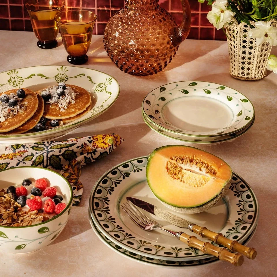 Set of 4 Hand-painted Green Motif Plates | Casa by JJ