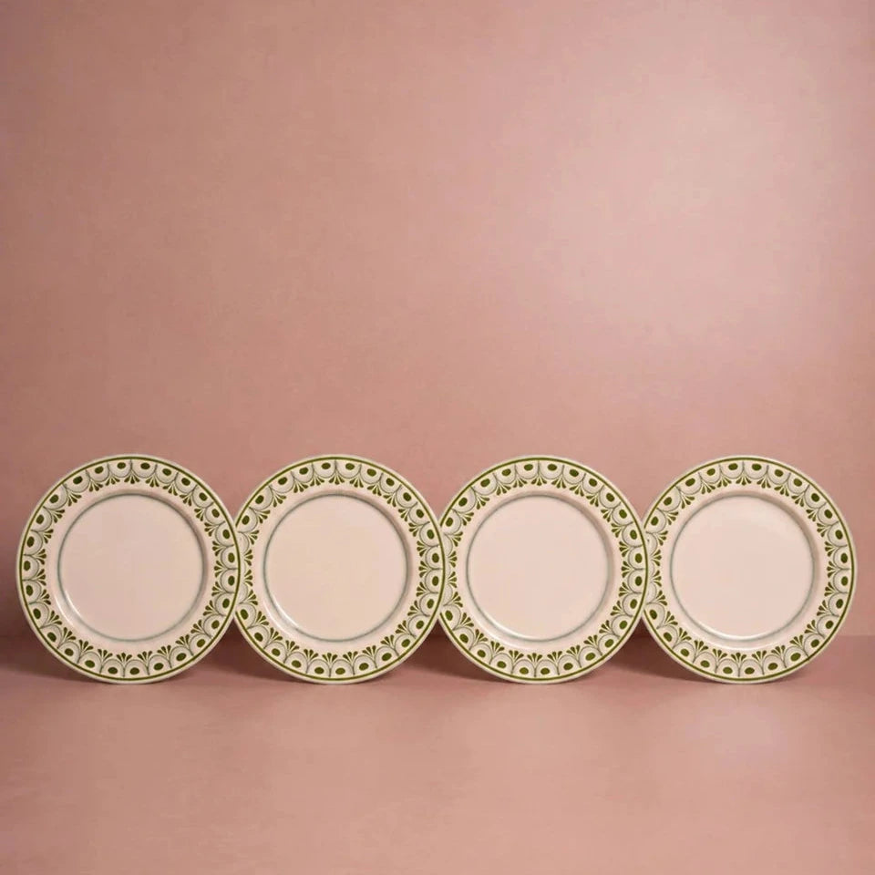 Set of 4 Hand-painted Green Motif Plates | Casa by JJ
