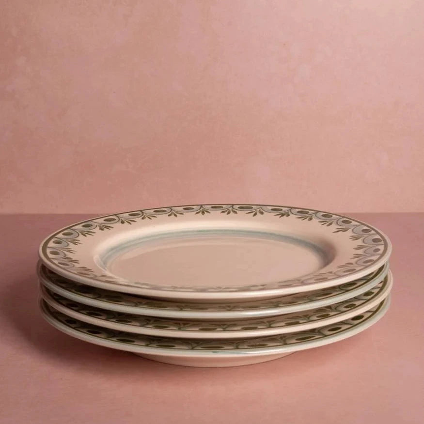 Set of 4 Hand-painted Green Motif Plates | Casa by JJ