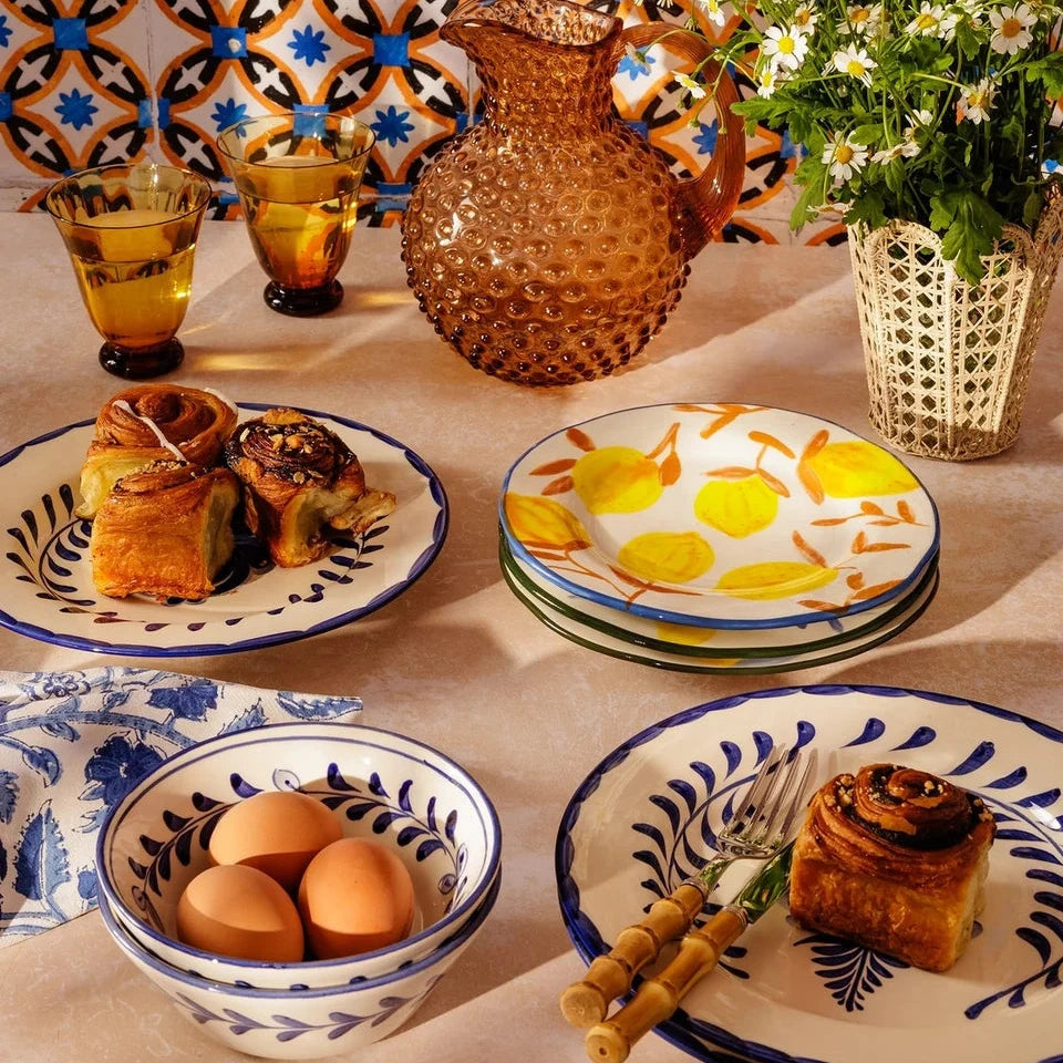 Set of 4 Blue & White Fern Hand-Painted Dinner Plates | Casa by JJ