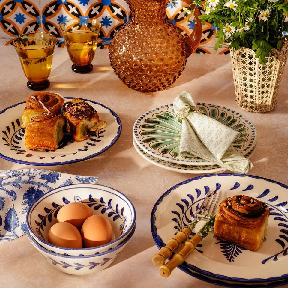 Set of 4 Blue & White Fern Hand-Painted Dinner Plates | Casa by JJ