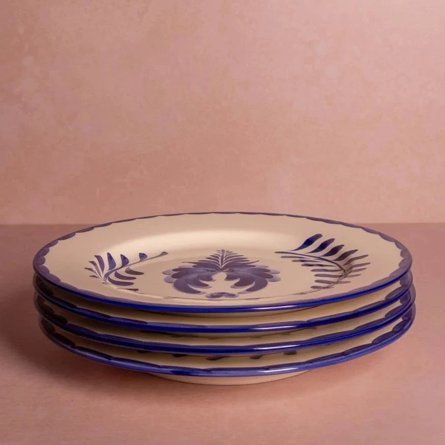 Set of 4 Blue & White Fern Hand-Painted Dinner Plates | Casa by JJ