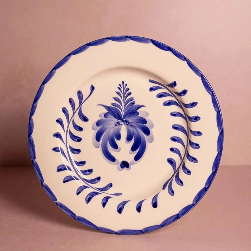 Set of 4 Blue & White Fern Hand-Painted Dinner Plates | Casa by JJ