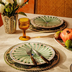 Set of 4 Green & Blue Peacock Hand-Painted Dinner Plates | Casa by JJ