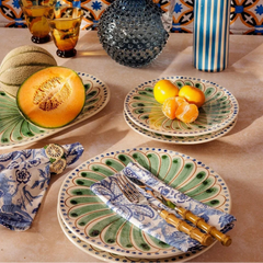 Set of 4 Green & Blue Peacock Hand-Painted Dinner Plates | Casa by JJ