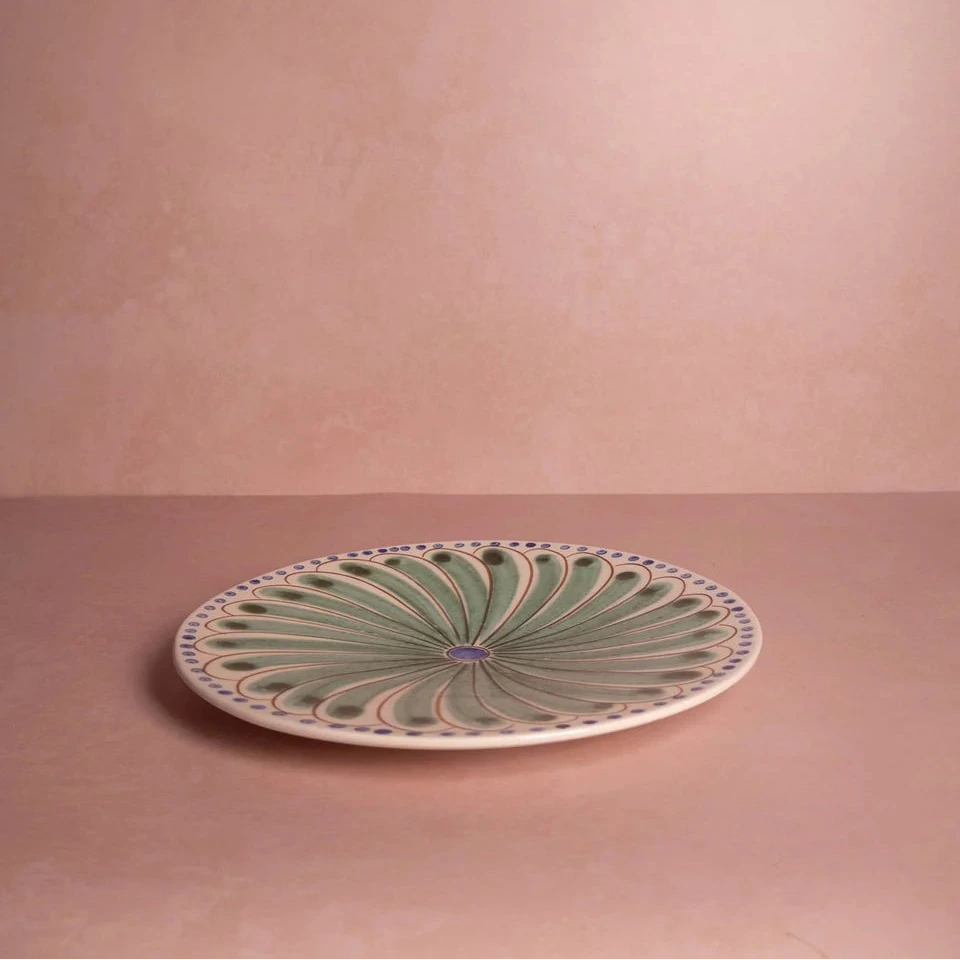 Set of 4 Green & Blue Peacock Hand-Painted Dinner Plates | Casa by JJ