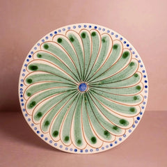 Set of 4 Green & Blue Peacock Hand-Painted Dinner Plates | Casa by JJ