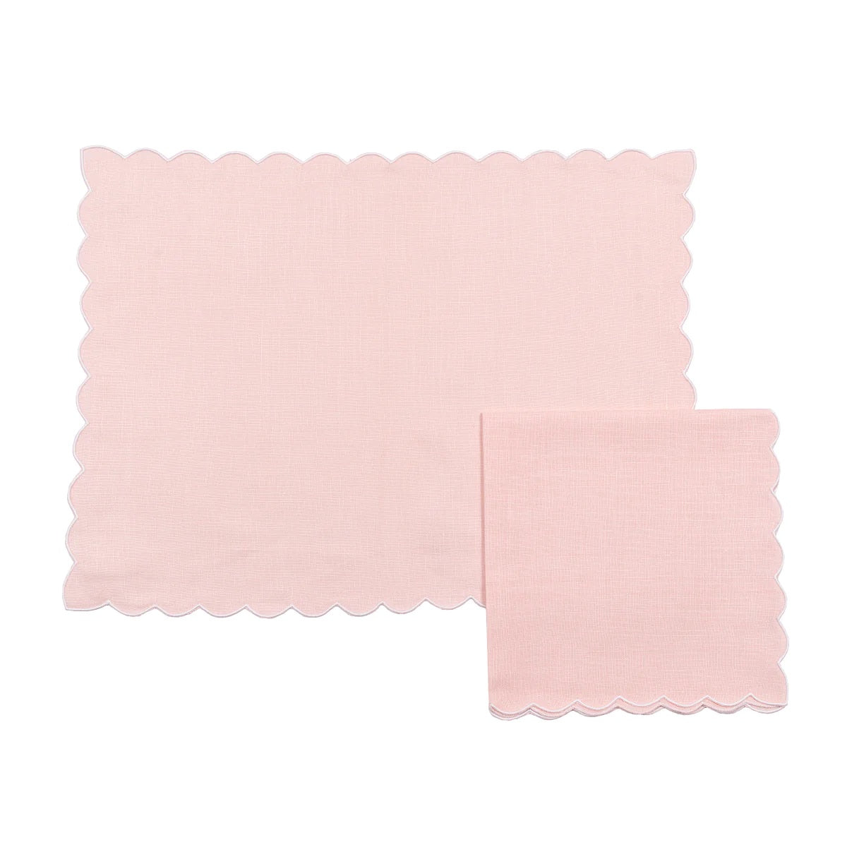 Set of 4 Pastel Pink Scallop Linen Napkins