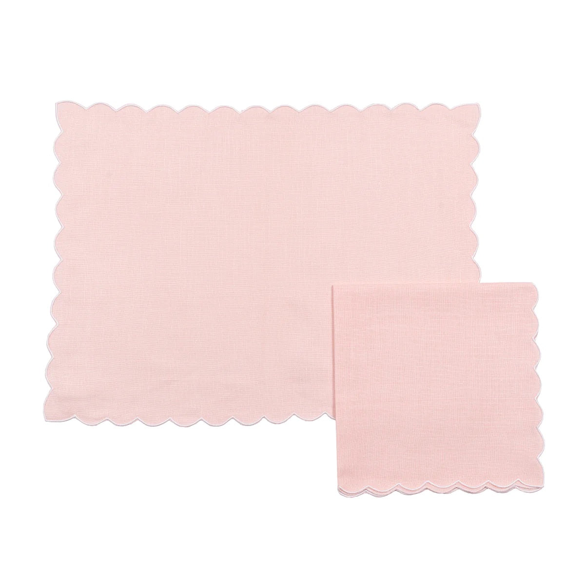 Set of 4 Pastel Pink Scallop Linen Placemats