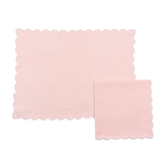 Set of 4 Pastel Pink Scallop Linen Placemats