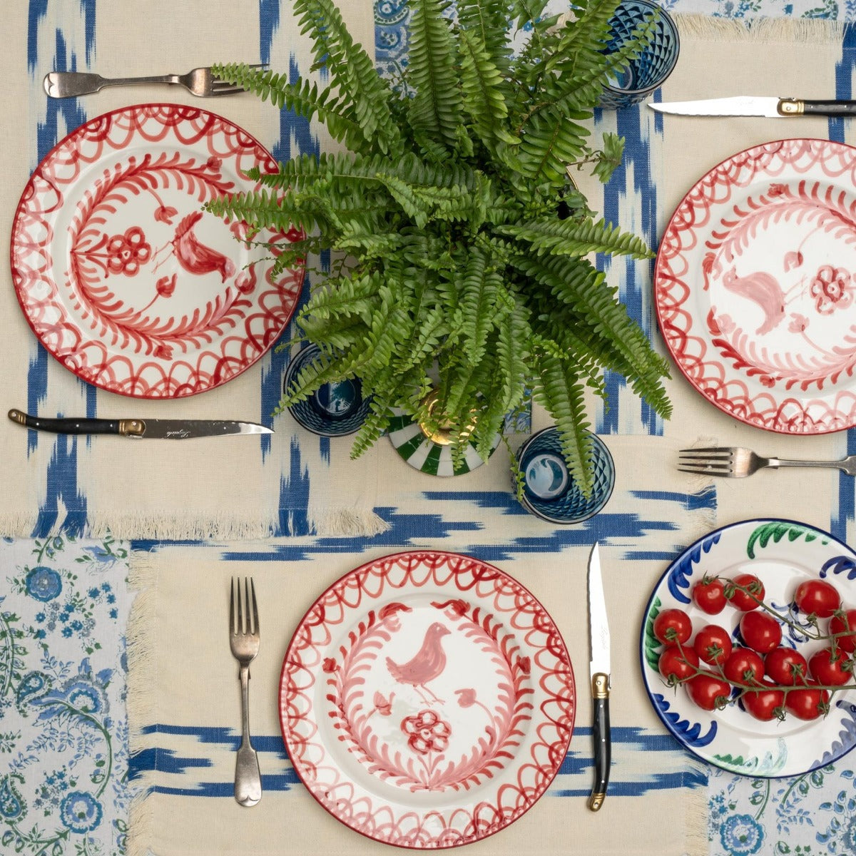 Spanish Handpainted Dinner Plate with Burnt Sienna 'Bird' Design