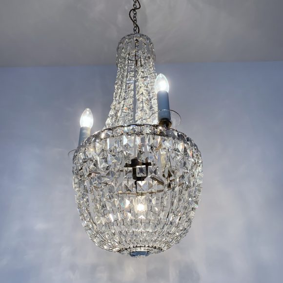Early 1900s Antique Crystal Balloon Chandelier