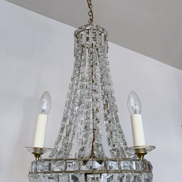 Early 1900s Antique Crystal Balloon Chandelier