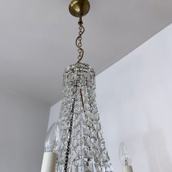 Early 1900s Antique Crystal Balloon Chandelier