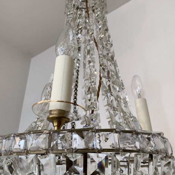 Early 1900s Antique Crystal Balloon Chandelier