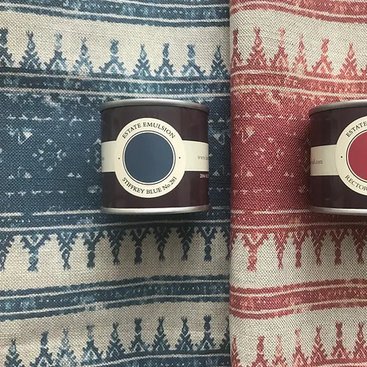 Tribes Horizontal Stripe, Midnight Blue Linen Fabric | Julia Brendel