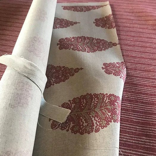 Tribes Narrow Stripe, Earth Red & Maroon Linen Fabric | Julia Brendel