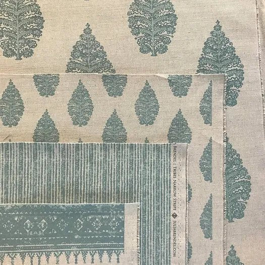 Laibik Small Print in Stone Blue & Natural Linen Fabric | Julian Brendel