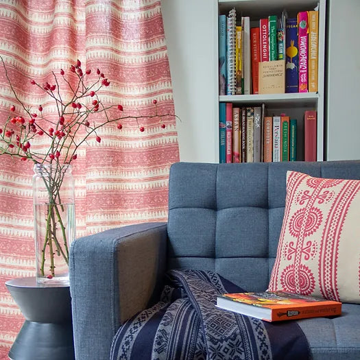 Tribes Horizontal Stripe, Red Earth Linen Fabric | Julia Brendel