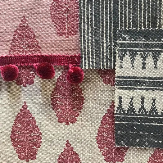 Laibik Small Print Pink Raspberry & Natural Linen Fabric | Julia Brendel