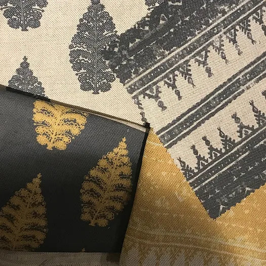 Tribes Horizontal Stripe, Charcoal Grey Linen Fabric