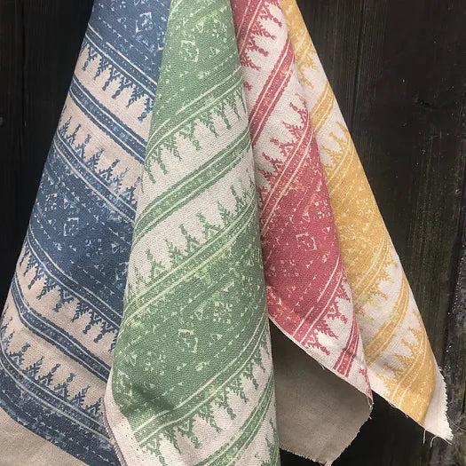 Tribes Horizontal Stripe, Blue Stone Linen Fabric | Julia Brendel