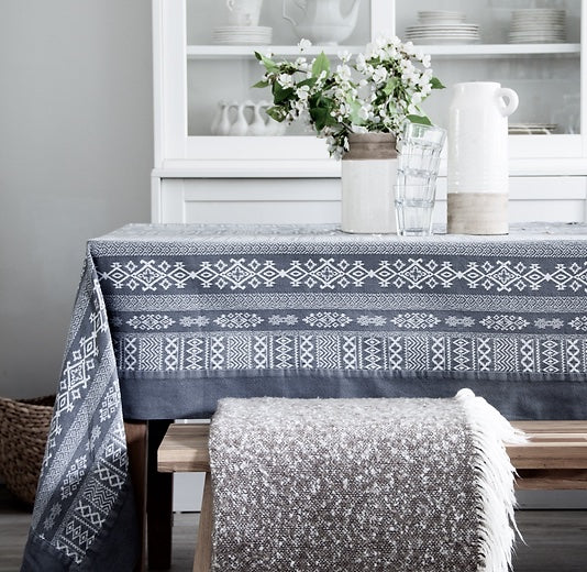 Arabica Tablecloth in Charcoal Grey & Cream