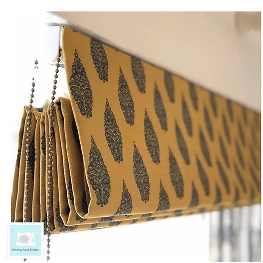 Laibik Small Print Charcoal Grey on Mustard Linen Fabric | Julia Brendel